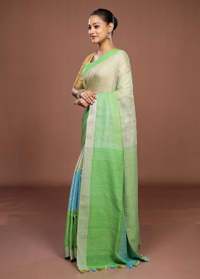 Green Matka Silk Saree With Blouse Piece