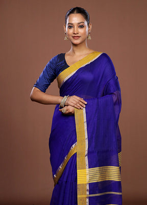 Blue Matka Silk Saree With Blouse Piece