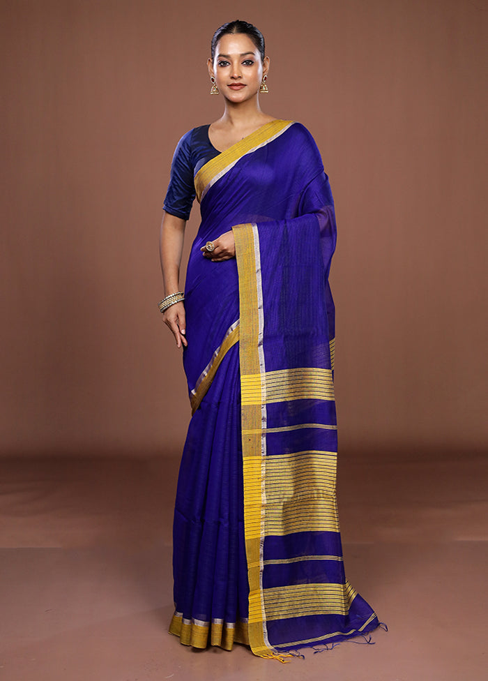 Blue Matka Silk Saree With Blouse Piece
