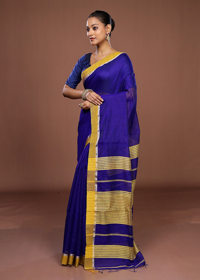 Blue Matka Silk Saree With Blouse Piece