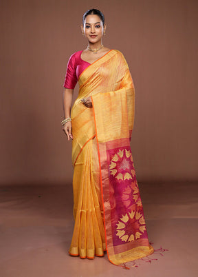 Yellow Matka Silk Saree With Blouse Piece