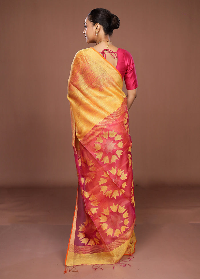 Yellow Matka Silk Saree With Blouse Piece