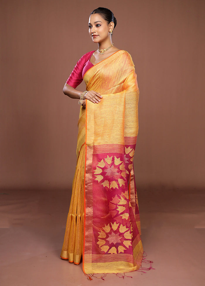 Yellow Matka Silk Saree With Blouse Piece