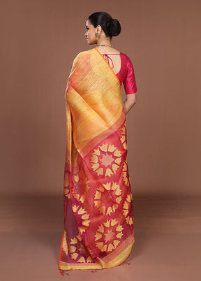 Yellow Matka Silk Saree With Blouse Piece