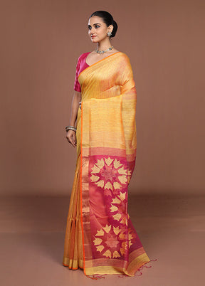 Yellow Matka Silk Saree With Blouse Piece
