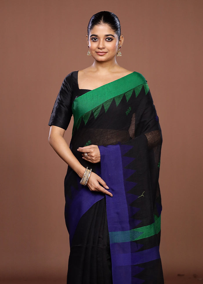 Black Matka Silk Saree With Blouse Piece