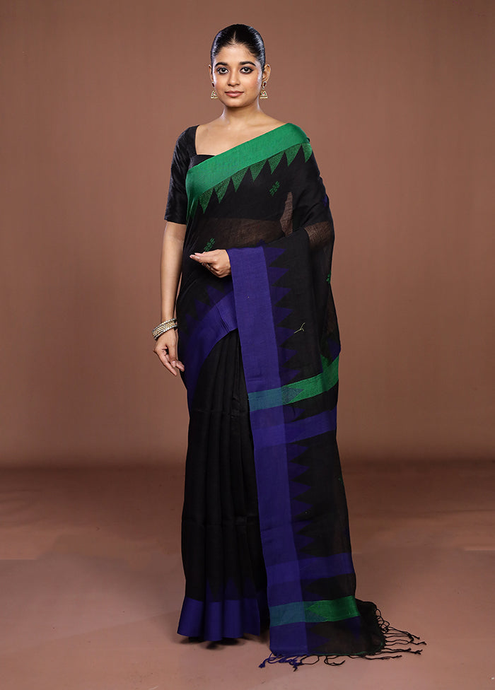 Black Matka Silk Saree With Blouse Piece