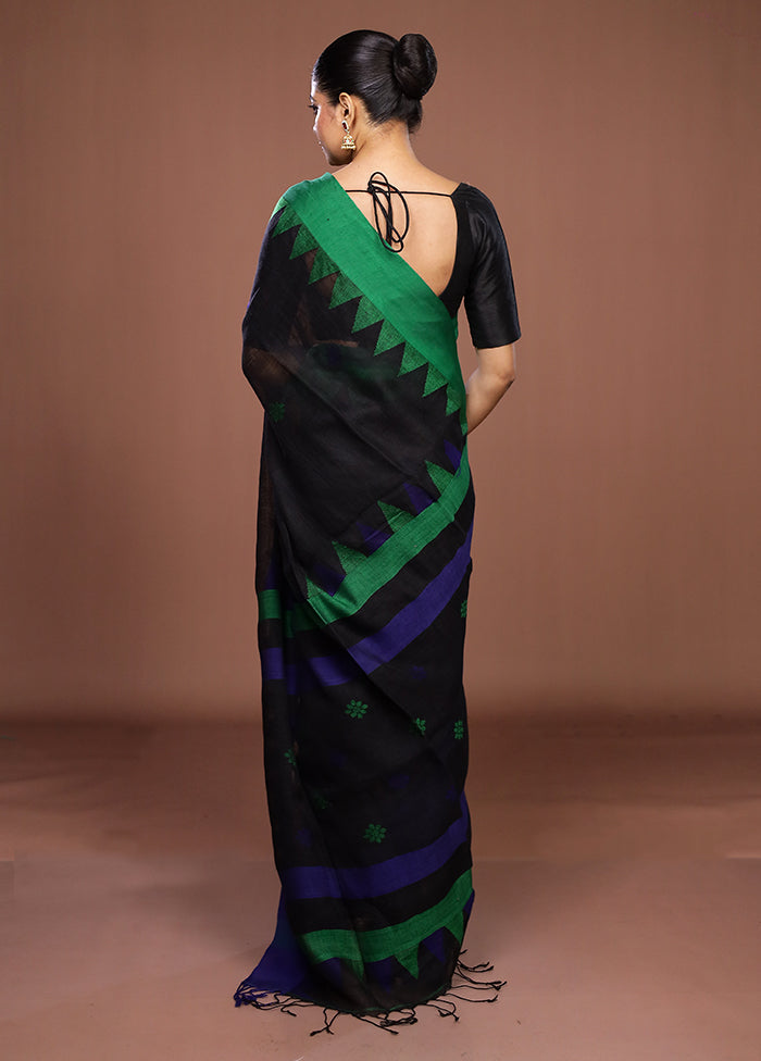 Black Matka Silk Saree With Blouse Piece