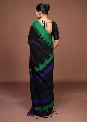 Black Matka Silk Saree With Blouse Piece