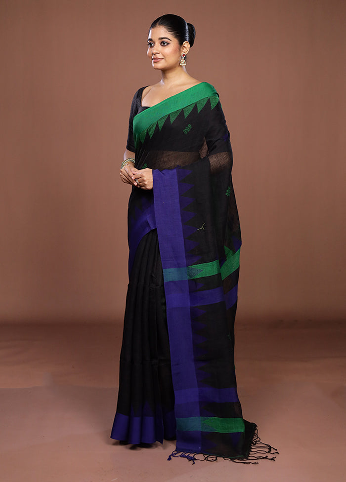 Black Matka Silk Saree With Blouse Piece