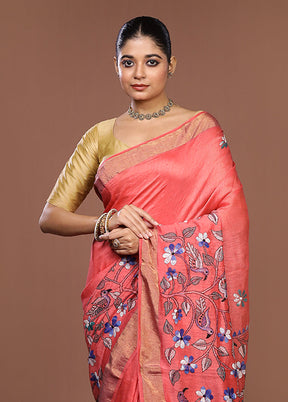 Pink Matka Silk Saree With Blouse Piece