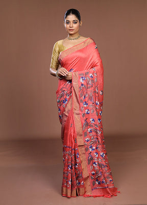 Pink Matka Silk Saree With Blouse Piece