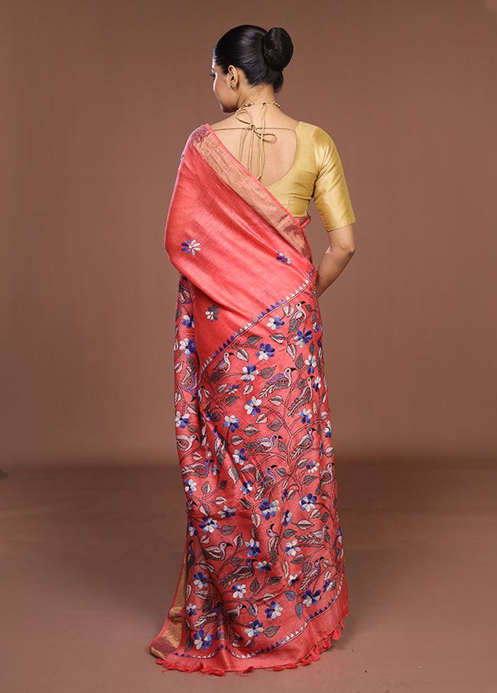 Pink Matka Silk Saree With Blouse Piece