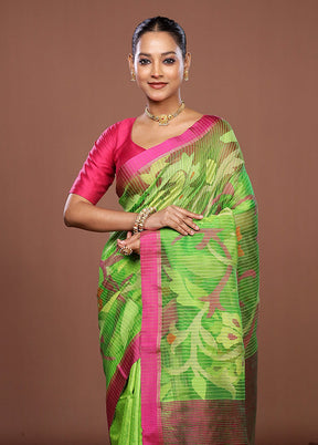 Green Handloom Matka Pure Silk Saree With Blouse Piece