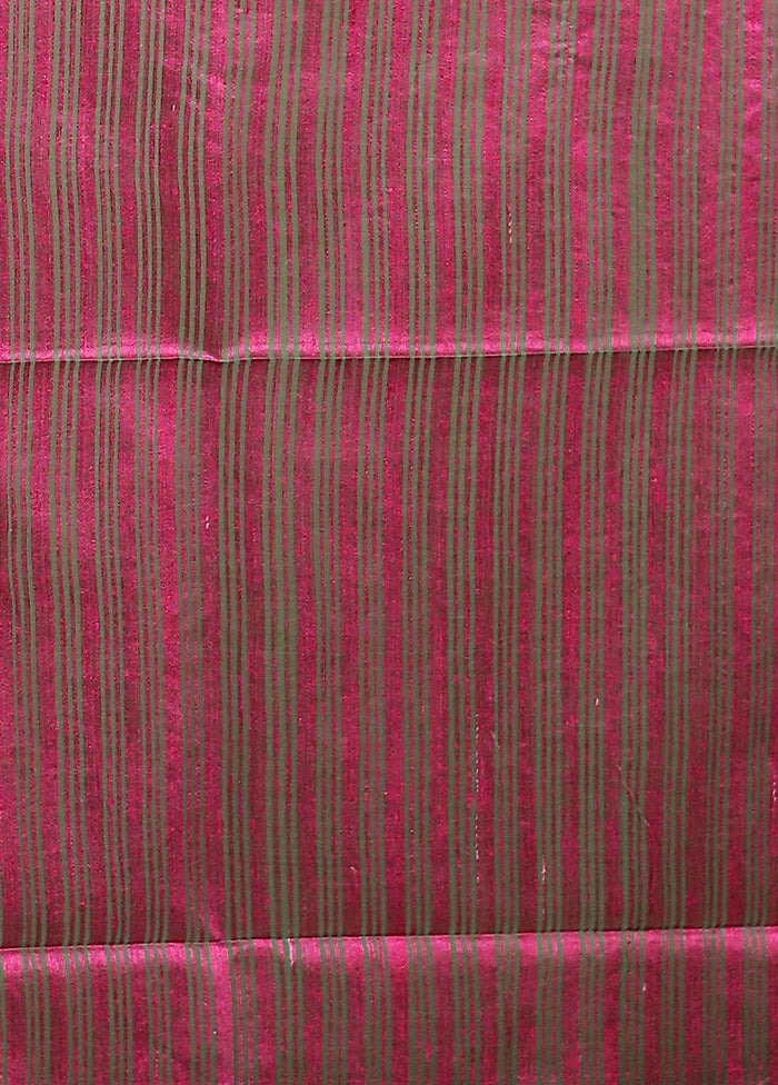 Green Handloom Matka Pure Silk Saree With Blouse Piece