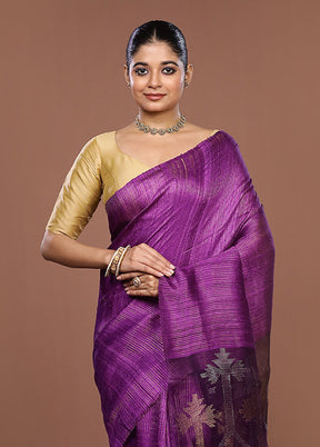 Purple Handloom Matka Pure Silk Saree With Blouse Piece