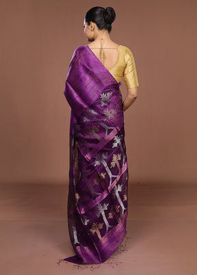 Purple Handloom Matka Pure Silk Saree With Blouse Piece