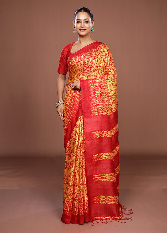 Red Handloom Matka Pure Silk Saree With Blouse Piece