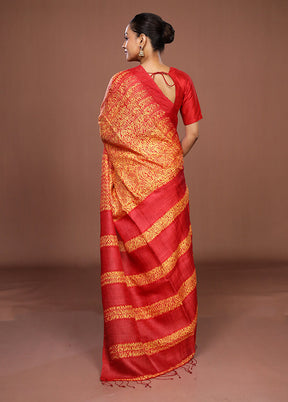 Red Handloom Matka Pure Silk Saree With Blouse Piece