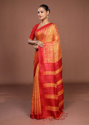Red Handloom Matka Pure Silk Saree With Blouse Piece