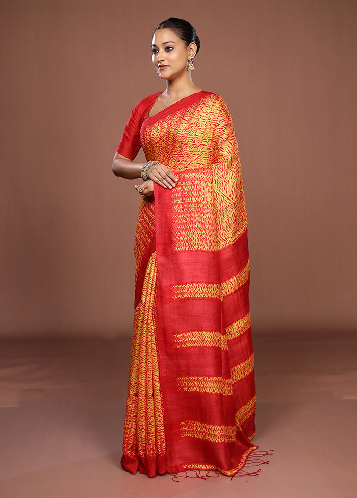 Red Handloom Matka Pure Silk Saree With Blouse Piece