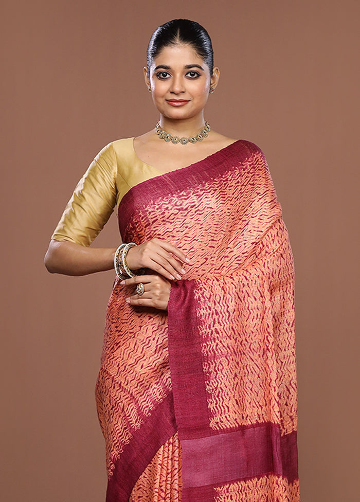 Pink Handloom Matka Pure Silk Saree With Blouse Piece