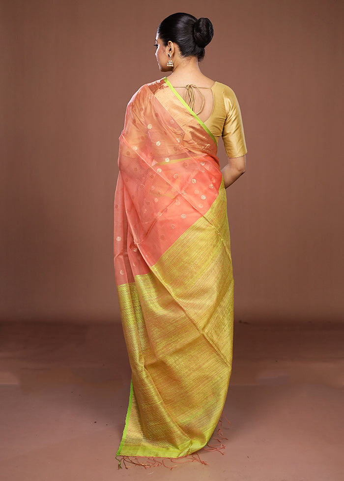 Pink Handloom Matka Pure Silk Saree With Blouse Piece