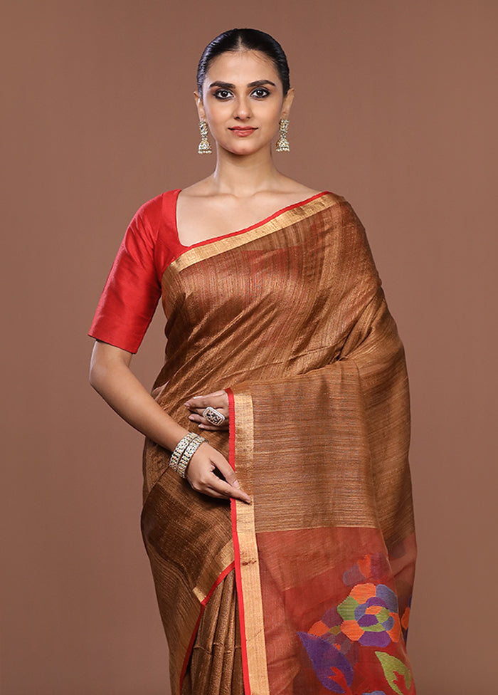 Cream Handloom Matka Pure Silk Saree With Blouse Piece