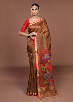 Cream Handloom Matka Pure Silk Saree With Blouse Piece