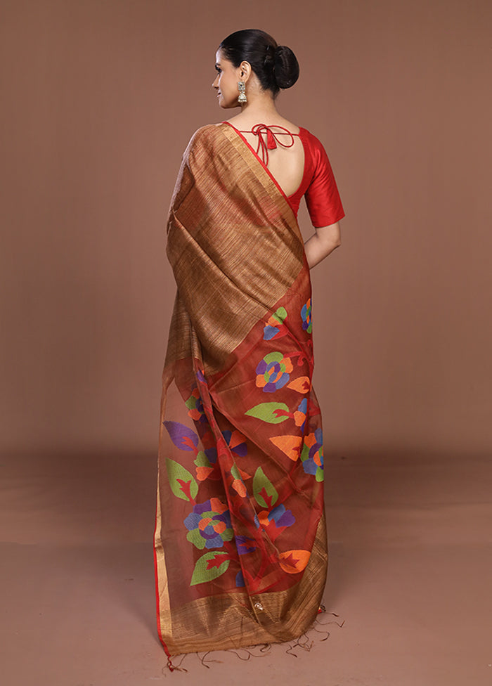Cream Handloom Matka Pure Silk Saree With Blouse Piece