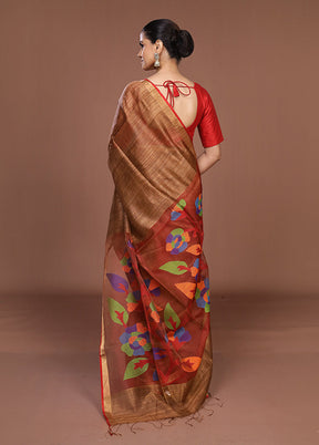 Cream Handloom Matka Pure Silk Saree With Blouse Piece
