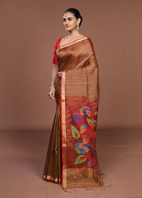 Cream Handloom Matka Pure Silk Saree With Blouse Piece