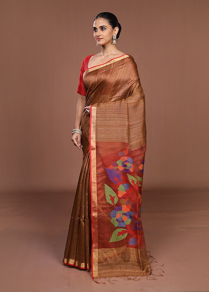 Cream Handloom Matka Pure Silk Saree With Blouse Piece