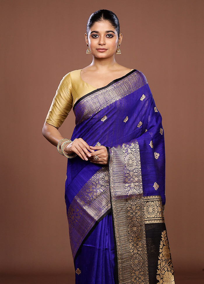 Blue Handloom Matka Pure Silk Saree With Blouse Piece