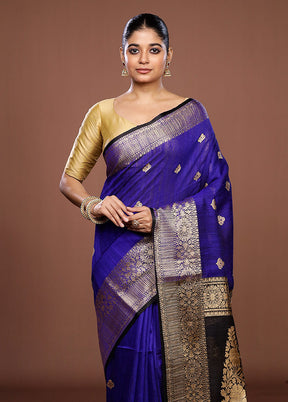 Blue Handloom Matka Pure Silk Saree With Blouse Piece
