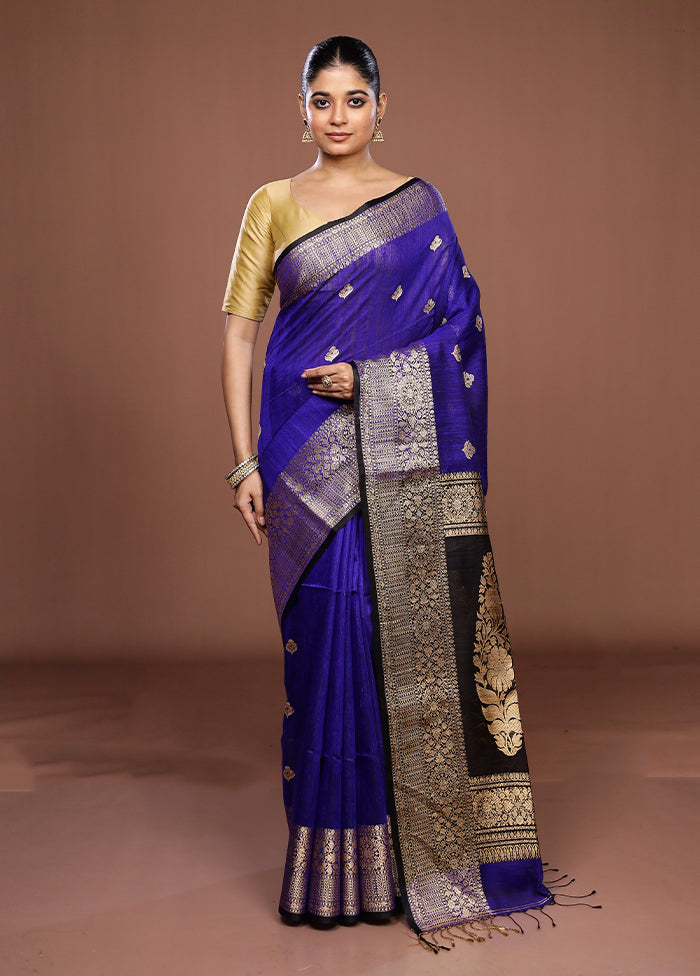 Blue Handloom Matka Pure Silk Saree With Blouse Piece