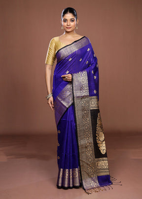 Blue Handloom Matka Pure Silk Saree With Blouse Piece
