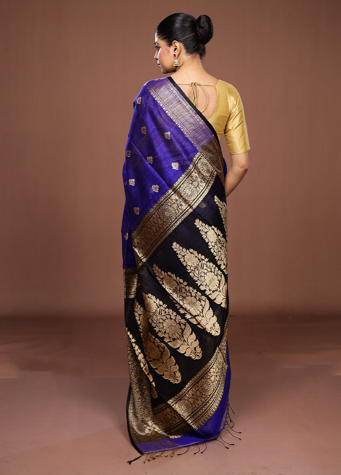 Blue Handloom Matka Pure Silk Saree With Blouse Piece