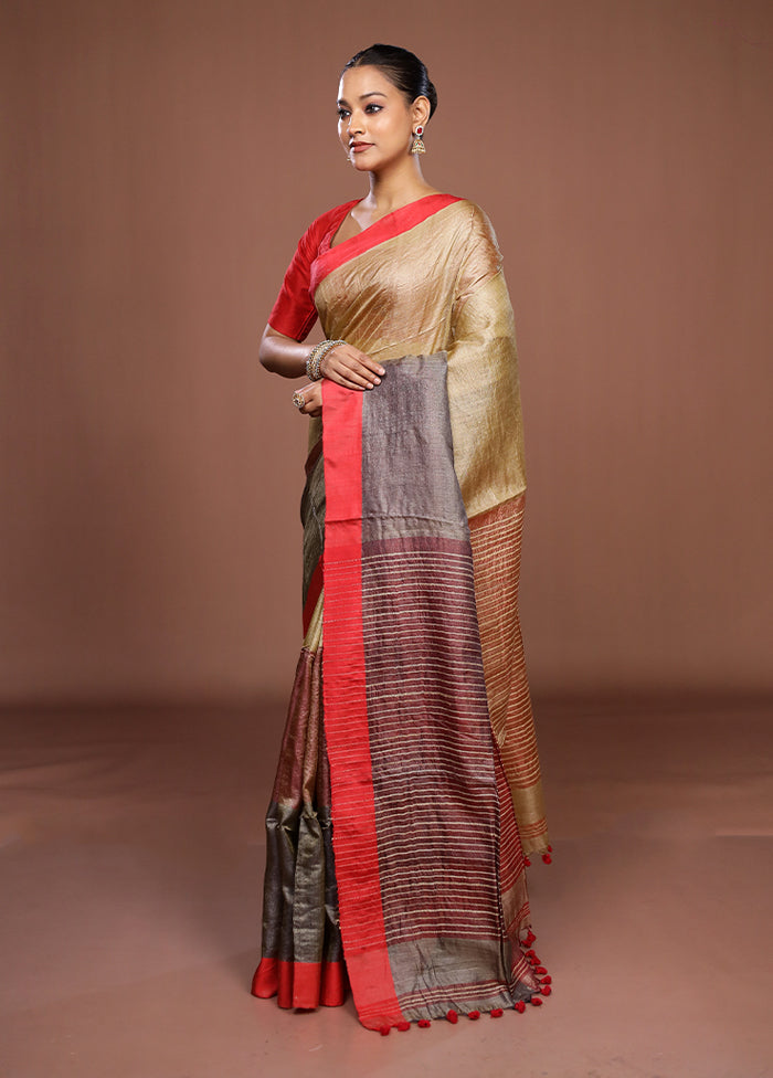 Grey Matka Silk Saree With Blouse Piece