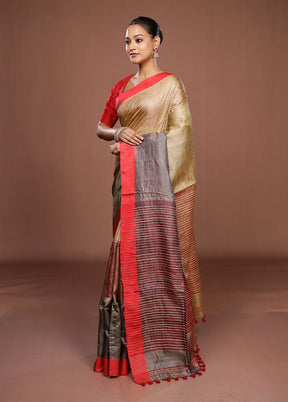 Grey Matka Silk Saree With Blouse Piece