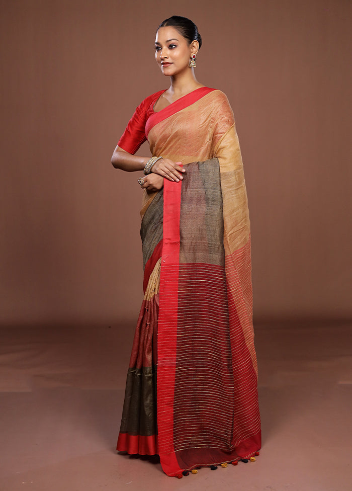 Grey Matka Silk Saree With Blouse Piece