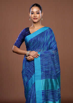 Blue Matka Silk Saree With Blouse Piece