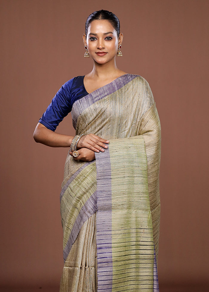 Cream Matka Silk Saree With Blouse Piece
