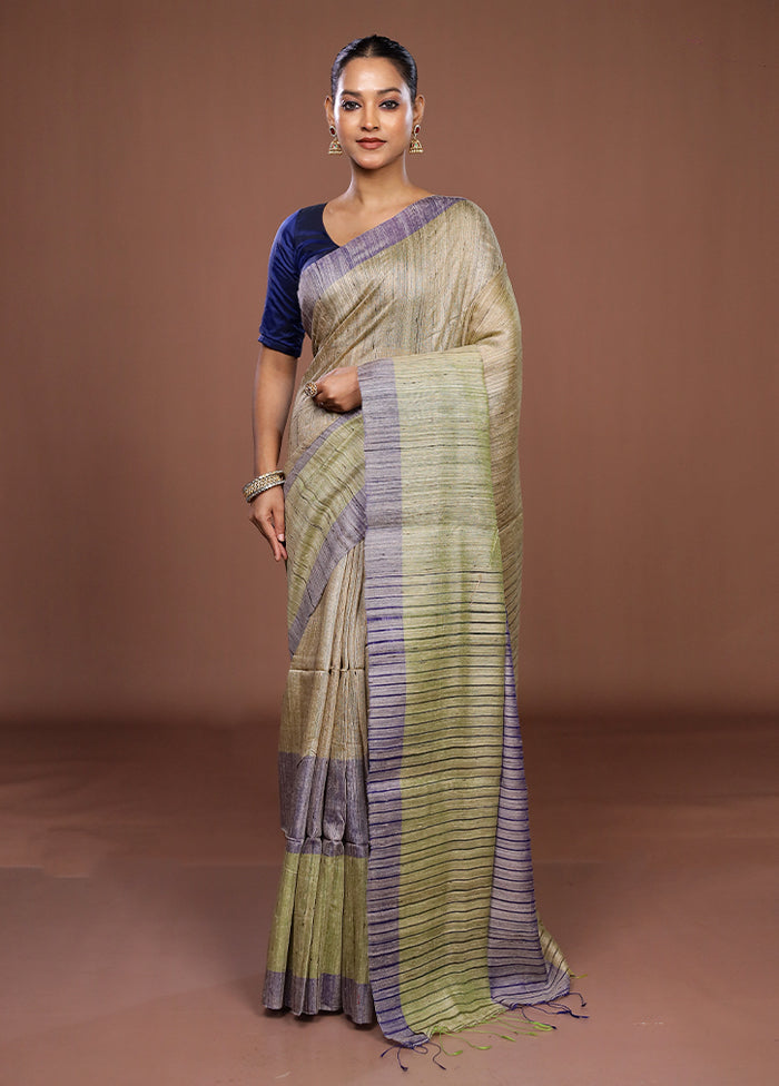 Cream Matka Silk Saree With Blouse Piece