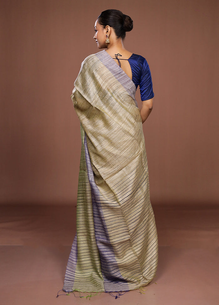 Cream Matka Silk Saree With Blouse Piece