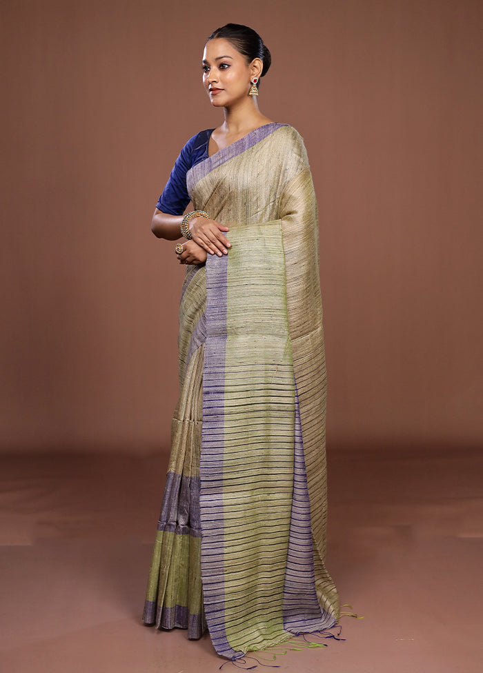 Cream Matka Silk Saree With Blouse Piece