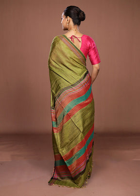 Green Matka Silk Saree With Blouse Piece