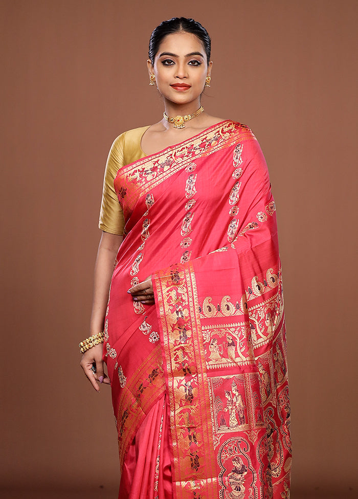 Pink Handloom Swarnachuri Pure Silk Saree With Blouse Piece