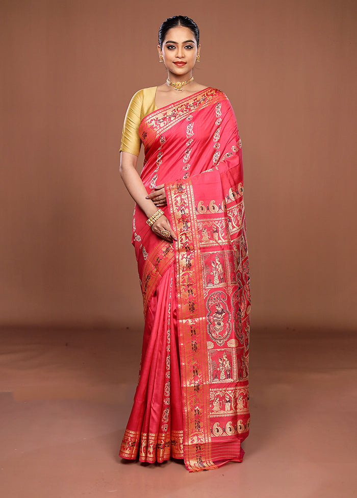 Pink Handloom Swarnachuri Pure Silk Saree With Blouse Piece