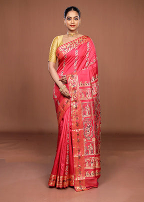 Pink Handloom Swarnachuri Pure Silk Saree With Blouse Piece
